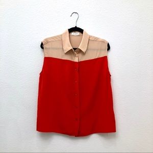 Equipment Pink & Red Sleeveless Top